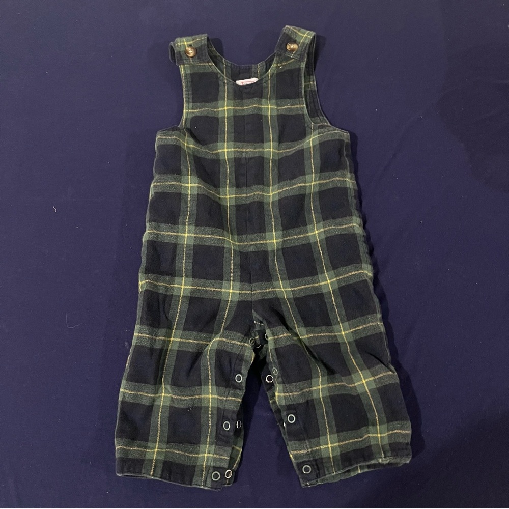 Talbots Kids cotton flannel plaid overalls with 2 buttons to adjust for size 12m